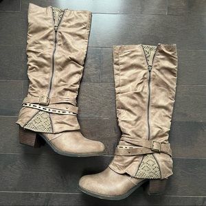 Pop Womens Jordie Stacked Heel Slouch Boots